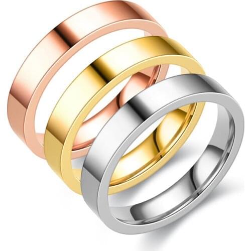 BAECYT 4mm Titanium Steel Silver Color Couple Ring Simple Fashion Rose Gold Color Finger Ring For Women And Men Mens Gifts