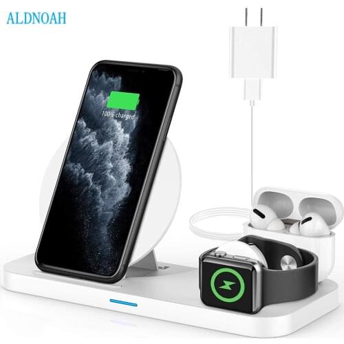 ALDNOAH 3 in 1 Wireless Charging Station for Apple Products Apple Watch Se 6 5 4 3 AirPods Fast Charger Stand for iPhone 12 11