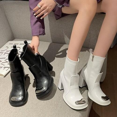 2021 High Heels Modern Boots Women Spring Autumn Round Toe Ankle Short Chelsea Boots Female Zippers Shoes For Ladies Shoes