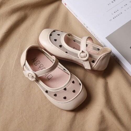 CUZULLAA Children Leather Shoes 1-6 Years Girls Summer Autumn Dot Mesh Ventilation Shoes Sandals Toddler Girls Dress Shoes 21-30