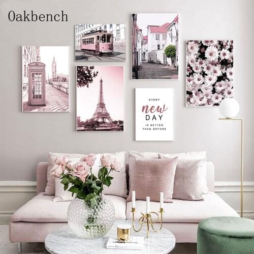 Flower Poster Romantic City Street Art Print Tower Architecture Canvas Painting Scandinavian Wall Pictures For Living Room Decor
