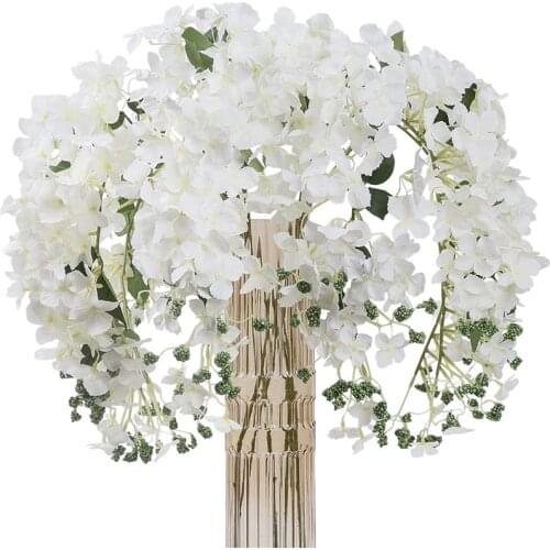6pcs Silk Hydrangea Flowers Long Stems Fake Flowers Wedding Vine Hanging Garlands Flower for Home Office Arch Party Decoration