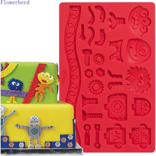Fondant Mold Lace Mat Silicone Flashlight Robot Animal Embossing Mold Cake Edge Mold Cute Patterns Chocolate Mold Cake Decor