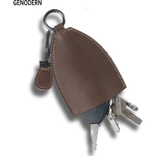 GENODERN Handmade Crazy Horse Leather Car Key Holder Cowhide Car Key Case High Quality Car Key Cover Leather Keychain for Men