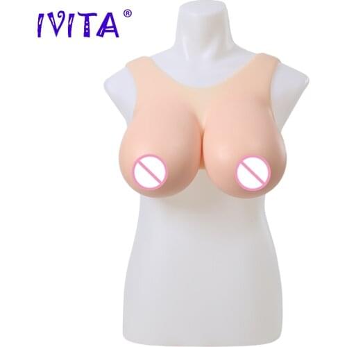 IVITA Realistic Silicone Breast Form 2 Colors Fake False Boobs H Cup for Crossdresser Transgender Drag Queen Shemale Enhancer