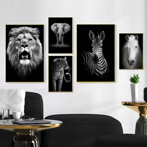 Canvas Painting Animal Wall Art Lion Zebra Deer Elephant Posters and Prints Wall Pictures for Living Room Decoration Home Decor