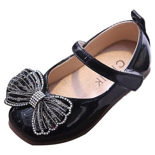 Girls Leather Shoes 2021 New Baby Flats Princess Shoes Sweet for Party Hot In Children Simple Butterfly-knot Wedding Kids Shoes