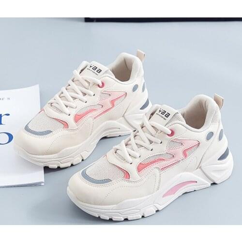 Women Sneakers Fashion Chunky Thick Sole Breathable Mesh Casual Shoes Lace-Up White Vulcanized Running Walking Female Shoe