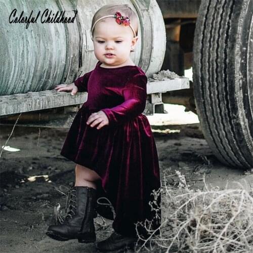 Girls Dress 2017 royal style Princess Dovetail Dress Autumn velvet long Sleeve Flowers girls Clothes 2-5Yrs