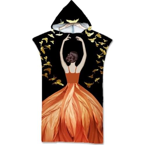 New printed Dancing girl Microfiber Beach Towel Hooded Quick Drying Poncho Towel Outdoor Swim Surf Changing Robe Beachwear