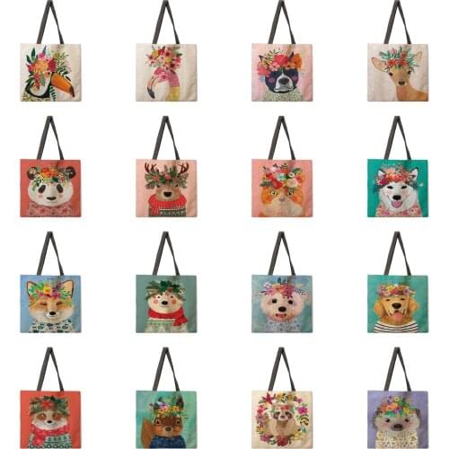 Flower animal leisure tote bag linen bag reusable shopping bag outdoor beach bag leisure tote bag