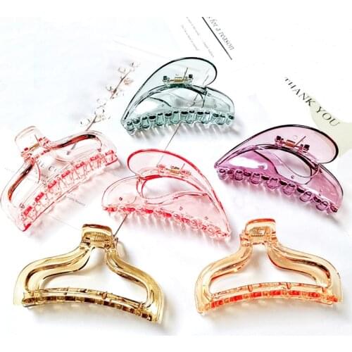 Transparent Jelly Color Shark Hollow Hair Claws For Women Hair Accessories Flower Rhinestones Hairpins Handmade Hair Clips