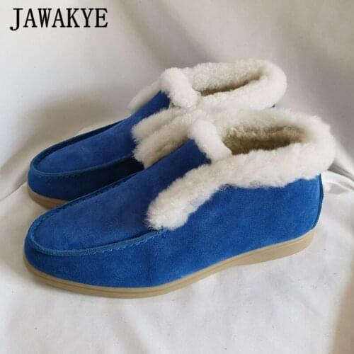 Multicolor Suede Slip-on Snow Booties Warm Women Winter Shoes Luxury Fur Walk Shoes Round Toe Comfort Sole Ankle Wool Boots