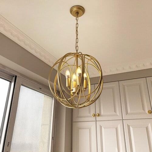 Nordic Gold LED Pendant Lamp Round Cage Pendant Lights Loft Industrial Decor Dining Room Kitchen Lighting Fixtures Luminaire