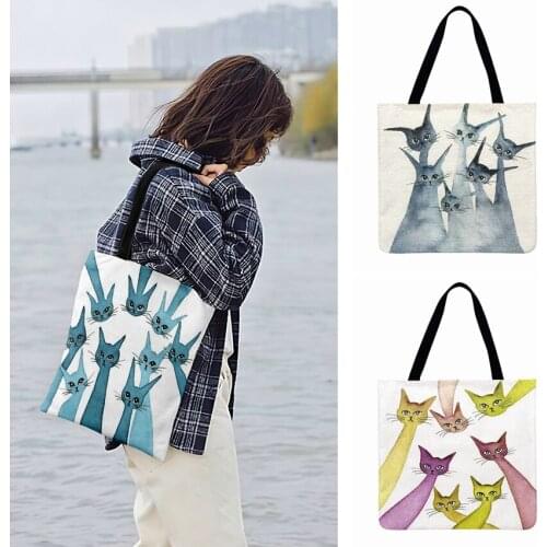 Ladies Shoulder Bag Mysterious Cat Painting Print Tote Bag For Women Casual Tote Fashion Shopping Bags Outdoor Beach Bags