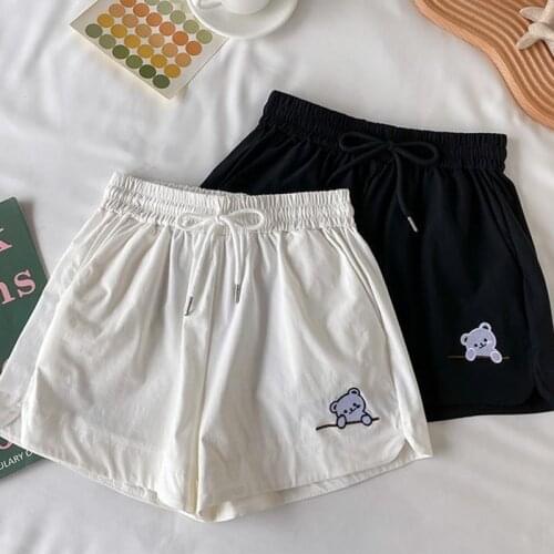Super chic embroidery bear shorts women kawaii bottom clothes 2021 new japanese style loose comfort sport teens students shorts