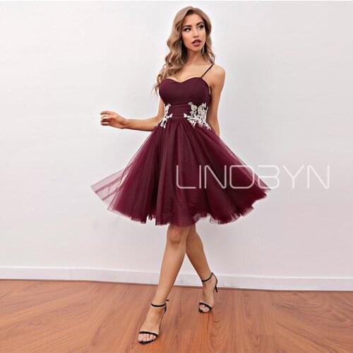 Evening Dress Robe 2021 Beautiful With Homecoming Dress Burgundy Short A-Line V-Neck Applique Tulle Short Party Dress