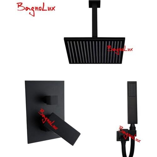 Vidric Bagnolux Premium Quality Brass Black Bathroom 8" Rain Shower Head Faucet Ceiling Shower Arm Diverter Mixer Handheld Spray