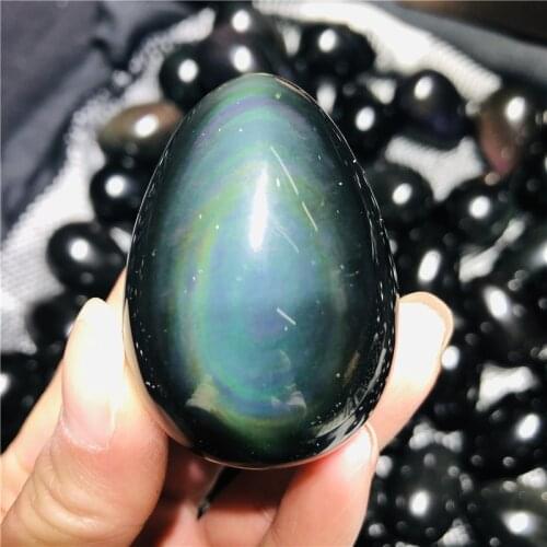 High Quality Natural Rainbow Hand Carved Obsidian Yoni Egg Mineral Reiki Healing Gemstone