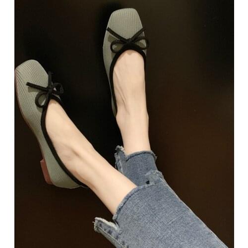 Explosion style solid color simple fashion womens shoes 2020 spring and autumn comfortable flat elegant bow Slip-On W33-05