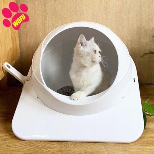 WOFUWOFU Space capsule Litter Box Fully Enclosed Anti-Splash Cat Toilet Deodorant Pet Cleaning Supplies