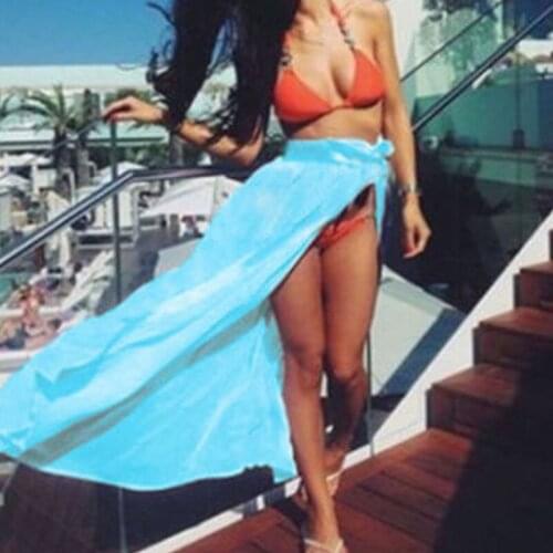 Summer Sexy Women Chiffon Cover Up Solid Color High Slit Swimwear Beach Maxi Wrap Skirt Sarong Dress Soft