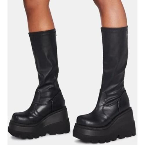 Ladies Fashion Platform Boots Chunky Heel Wedges Mid Calf Women Boots Casual Brand Thick Bottom Winter Shoes Woman