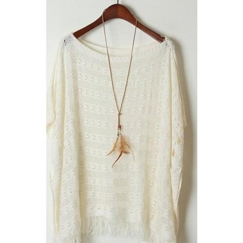 2016 Spring autumn new Womens Batwing sleeve Loose Corrugated Hollow Tassel Sweaters Knitwear Women Pullovers Ms Sweater