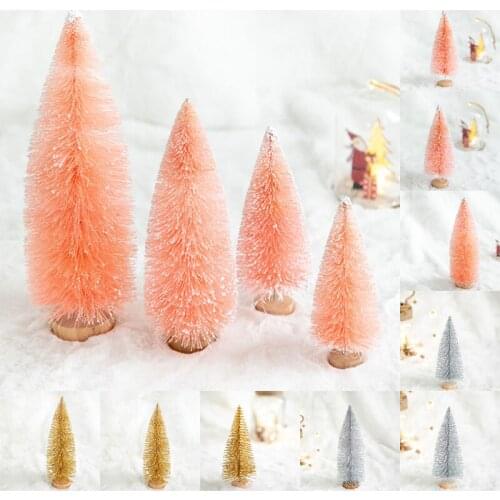1PC Mini Christmas Trees Fake Pine Tree Sisal Table Ornaments Pink Gold Sliver Decoration DIY Christmas Party Xmas Gift
