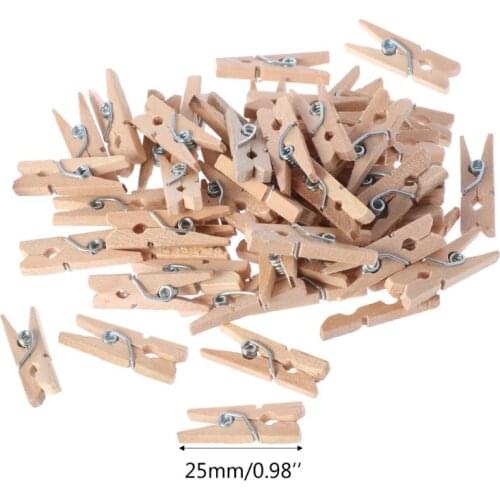 100Pcs Mini Natural Wooden Clothes Photo Paper Peg Pins Clothespin Craft Clips Q0KB