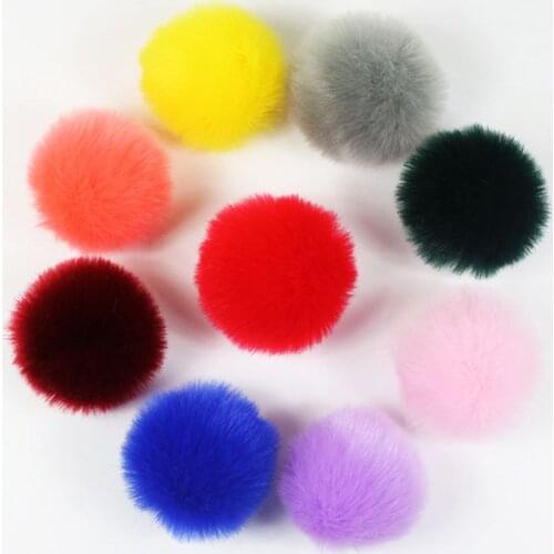 2Pcs/Set 14 Colors 8cm DIY Fluffy Pompom Ball With Elastic Loop Rainbow Solid Color For Knitting Hat Shoes Scarves Bag Handbag C
