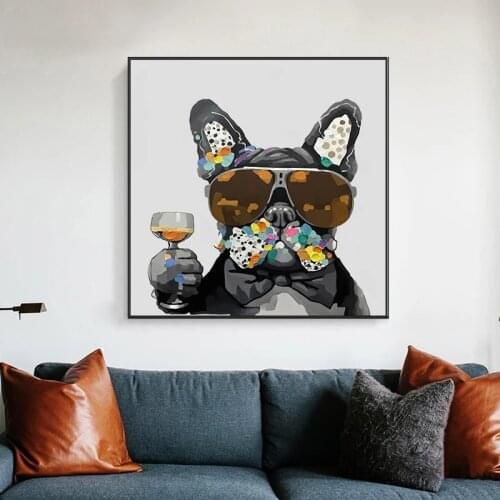 Abstract Animal Oil Canvas Painting on The Wall Posters and Prints A Bulldog Drinking Wall Art Picture for Room Nordic Decor