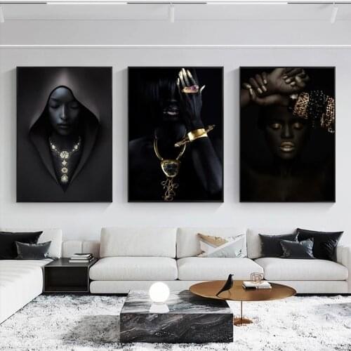 African Black Women with Jewelry Canvas Painting on The Wall Poster Prints Portrait Wall Art Pictures for Living Room Home Decor