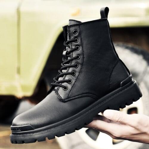 Fashion Genuine Leather Mens Boots Autumn Winter Warm Snow Boots Men High Quality Motorcycle Boots Military Tactical Mens Shoes