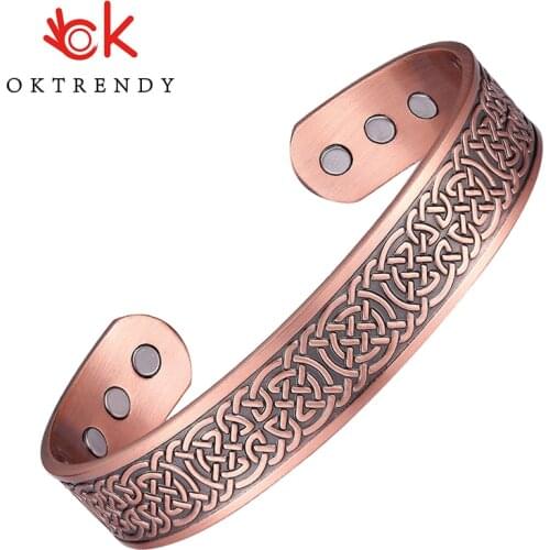 Magnetic Pure Copper Bracelet for Men Benefit Bangle 15mm Wide Adjustable Health Energy Open Cuff Bangles Cross Knot Engrave