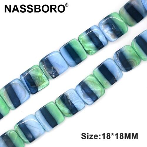 Approx.19pcs 18*18mm Square Printed Green Stripe Pattern Shell Beads Loose Spacer Beads For Jewelry Making Bracelet Necklace