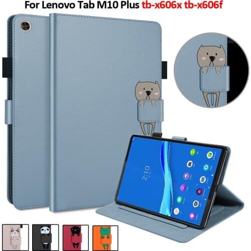 Cute Bear Cat PU Leather Cover For Coque Lenovo Tab M10 FHD Plus Case Wallet Tablet For Lenovo Tab M10 Plus TB X606X TB X606F