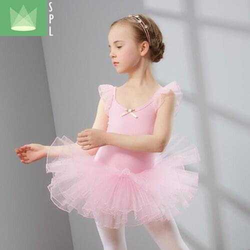 Children Ballet Tutu Suit Girls Summer Dancing Clothes Short Sleeve Kids Ballet Skirt Children Gymnastics Dancing Dress B-4672