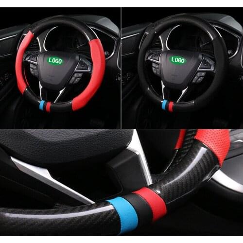 For Audi A1 A3 A5 A7 A8 Series Universal Size M 38cm Car Steering Wheel Cover Carbon Fiber Red Leather