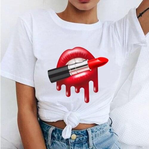 Funny Leopard Graphic Tee Shirt Femme Harajuku T Shirt Summer Tops Tees Red Mouth Lip Kiss Printed Women Black Tshirt