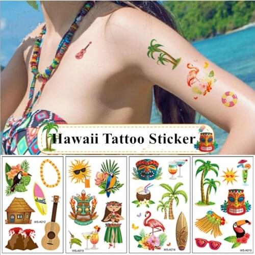 Hawaii Holiday Style Temporary Tattoo Men Women Body Arm Face Fake Tatoos Smiley Face Stickers Summer Tatoo