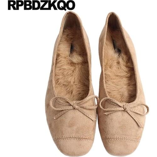 China women foldable ballet flats suede slip on cheap fur leisure cute chinese bow shoes bowtie designer square toe ballerina