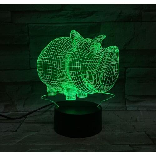 Room LED Table Lamp USB 3D Illusion Night Light Rhinoceros Nightlight Kids Birthday Gift APP Control Color Changing Decoration