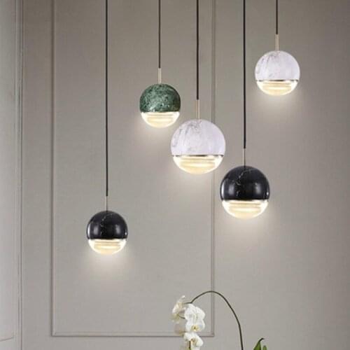 Post-modern creative crystal marble ball design pendant lamp art restaurant bar room bedside decor led hanging light fixtures