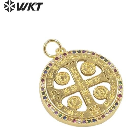 MP159 Wholesale lady pendant gold electroplated round pendant Christian cross brass pendant popular jewelry pendant