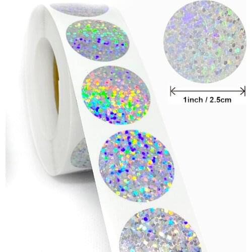 Round Dot Laser Sticker Label 500pcs Color Metallic Silver Hologram DIY Sticker Adhesive Scrapbooking For Card Business Package
