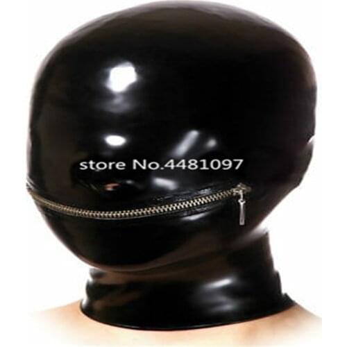 Latex Hood with Mouth Zipper Gummi 0.4mm Rubber Mask with Back Zipper for Men Women Party Wear Halloween Cosplay Costume