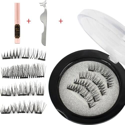 Magnet Eyelashes 4pcs/set No Glue False Eyelashes Waterproof Reusable 3D Magnetic Eyelashes & Magnetic Eyeliner & Tweezer Set