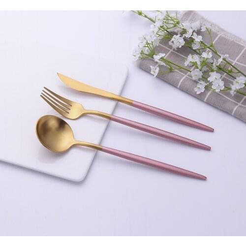 Kitchen Utensils Golden Combination Stainless Steel Dinnerware Set Cutlery Steak Set Western Creative Dinner Pink Tableware Set