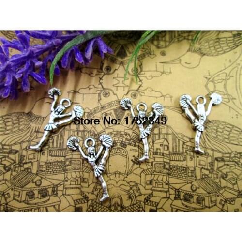 20pcs--Cheerleader Charms, Antique Tibetan Silver Tone 2 sided Cheerleaders charm pendants 26x19mm